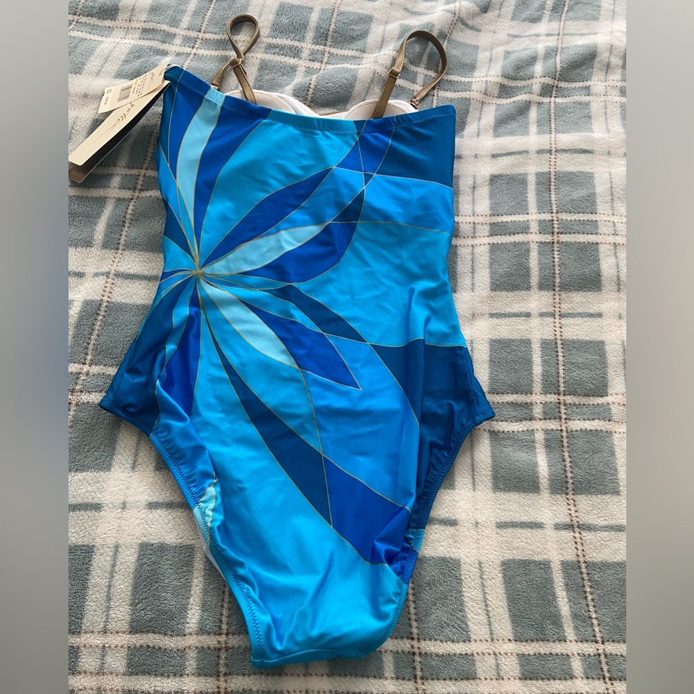 NWT Gottex One-piece Swimsuit, Blue & Gold